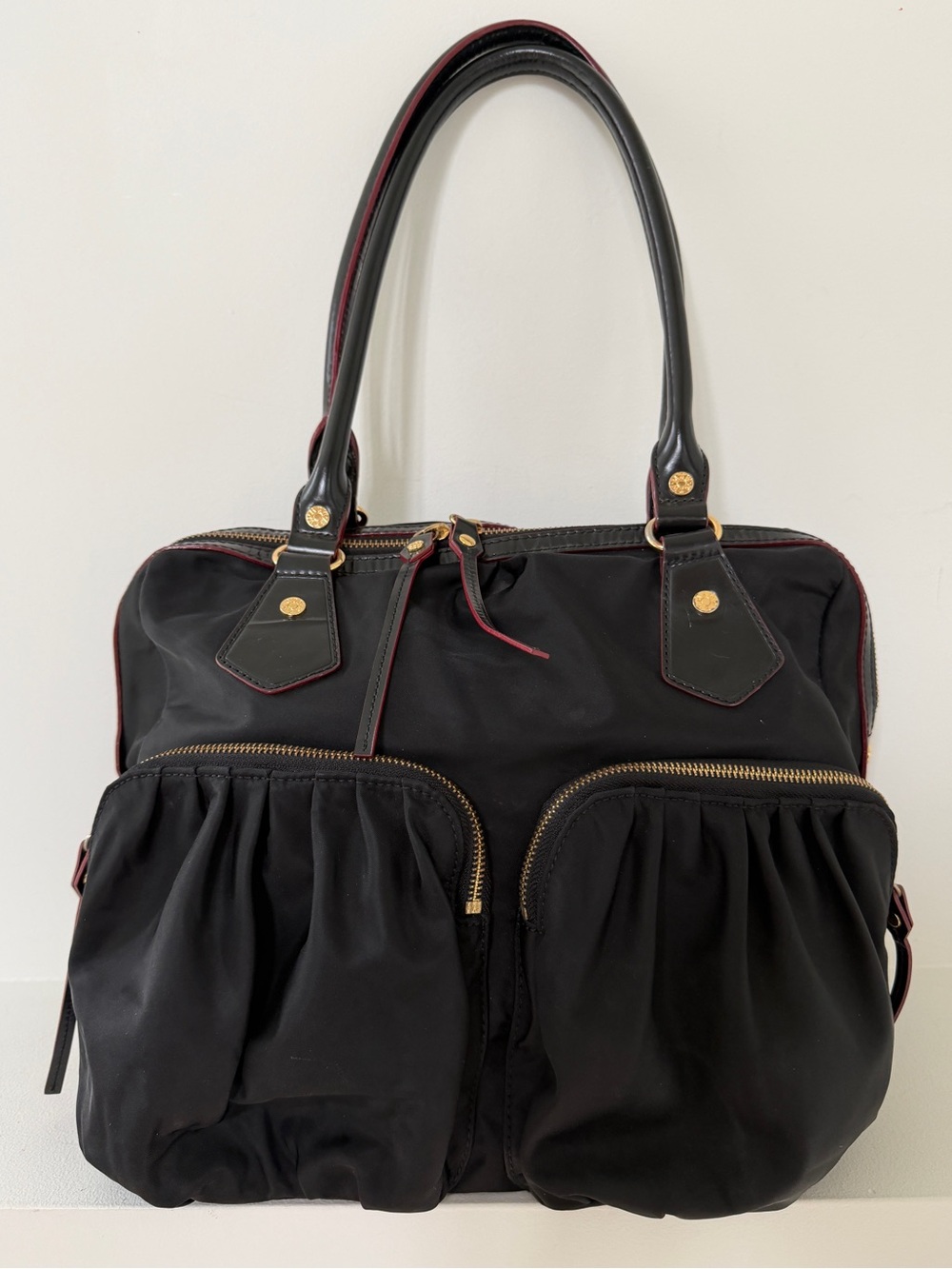 MZ WALLACE Baby Jane Black Nylon Leather Trim Shoulder Satchel Tote Bag Sporty